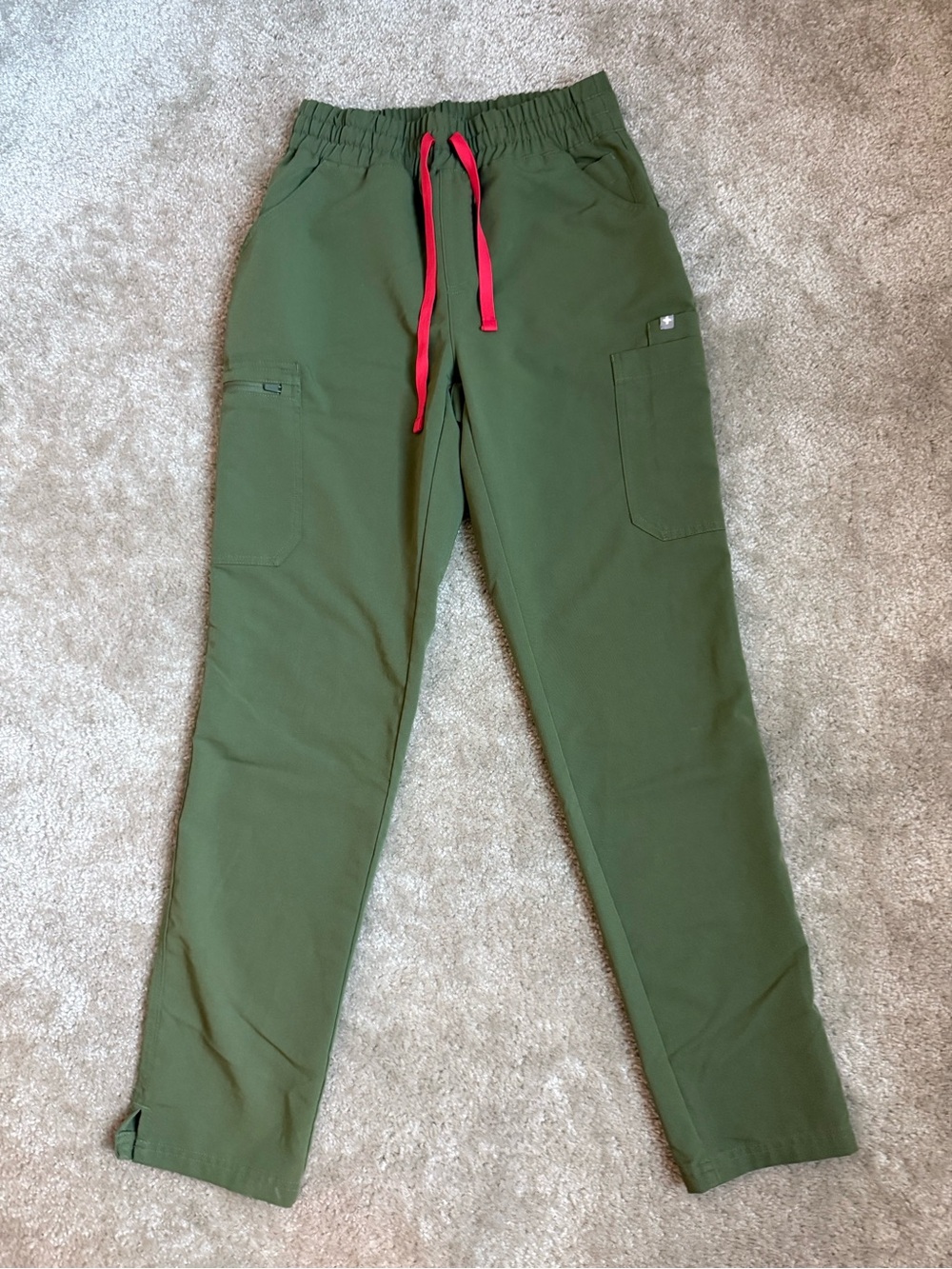 Figs women's Olive Green cargo Pants with Red Drawstring